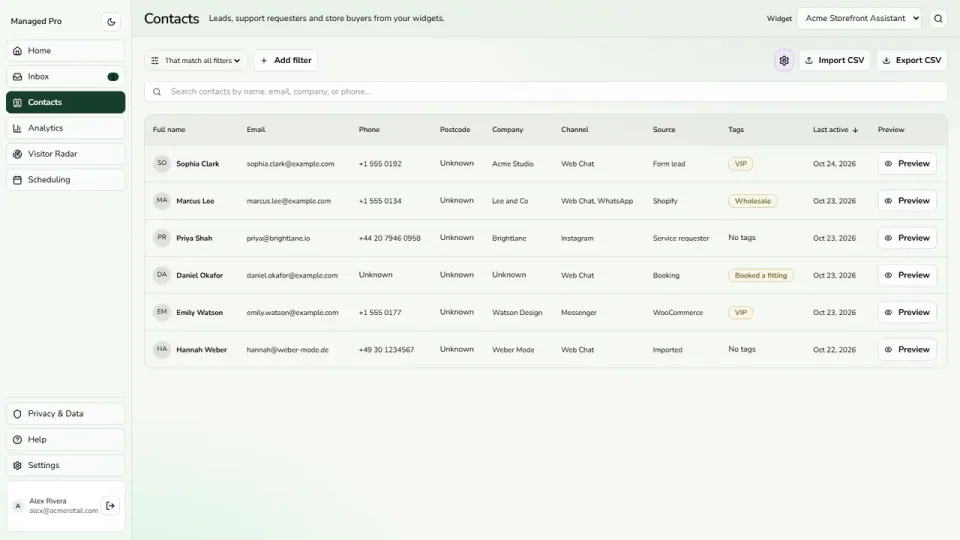 CRM workspace from the product guide