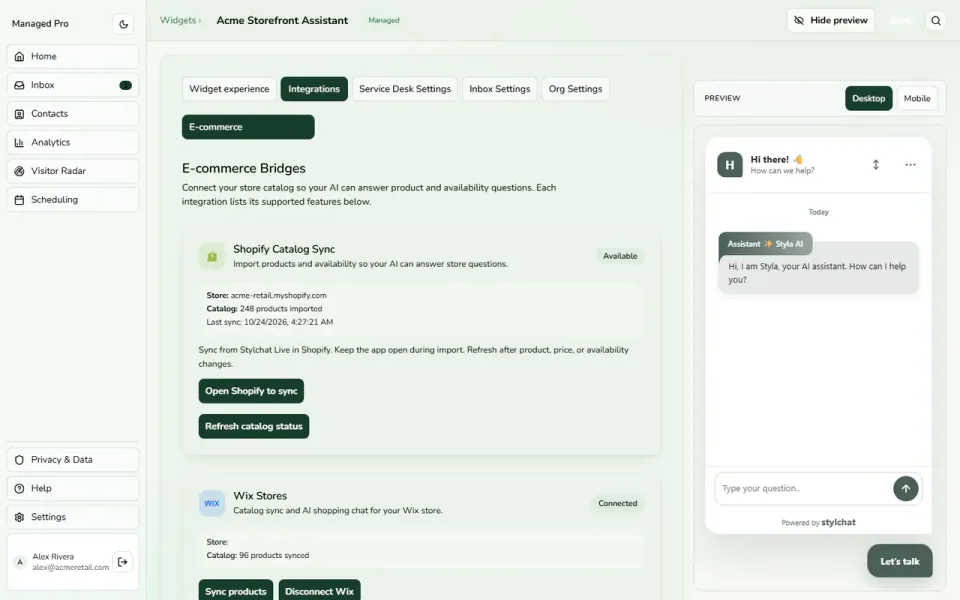 Ecommerce connection settings.