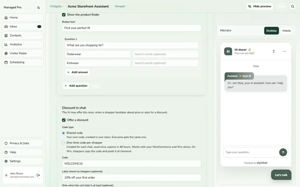 Ecommerce interface