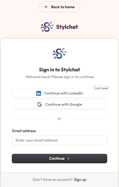Sign in with email & password, or continue with Google or LinkedIn.