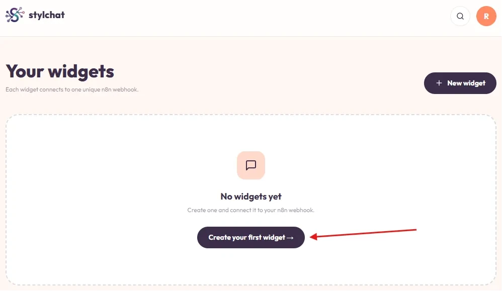 The dashboard lists your widgets.