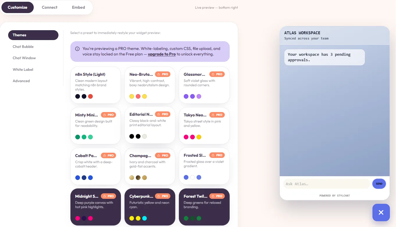 The dashboard lists your widgets.