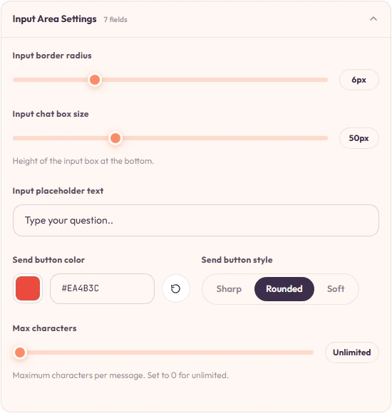 Chat Window panel — input area settings.