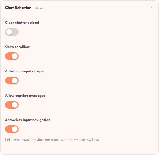 Chat Window panel — chat behavior toggles.