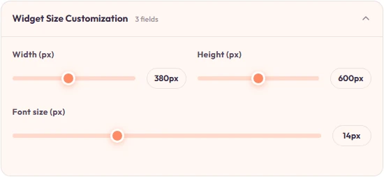 Chat Window panel — widget size customization.