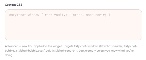 The Custom CSS box — raw CSS applied straight to the widget.