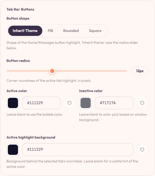 Home tab with search bar and topic cards enabled.