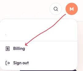 Open the account menu (top-right) and choose Billing to manage your purchased widgets.