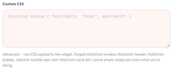 The Custom CSS box — raw CSS applied straight to the widget.
