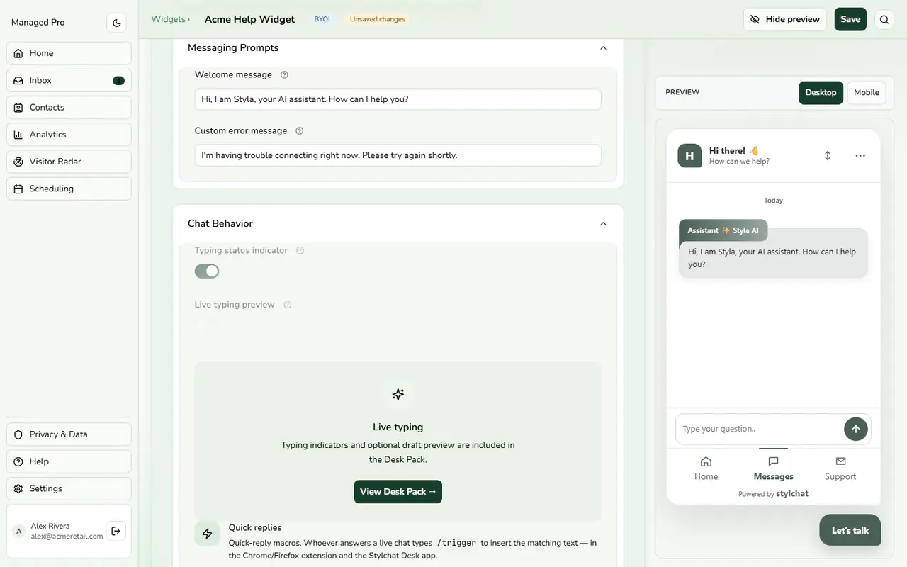 Chat behavior toggles.