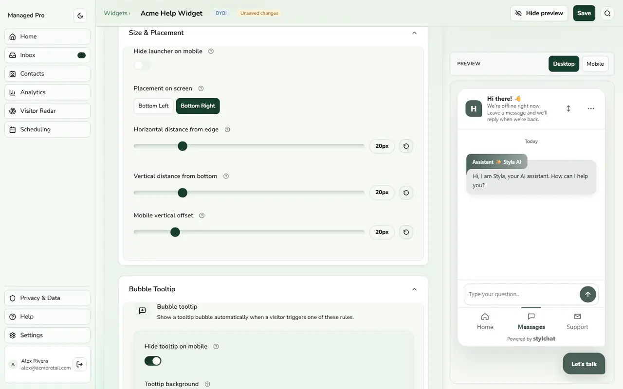 Bubble tooltip and proactive rules.