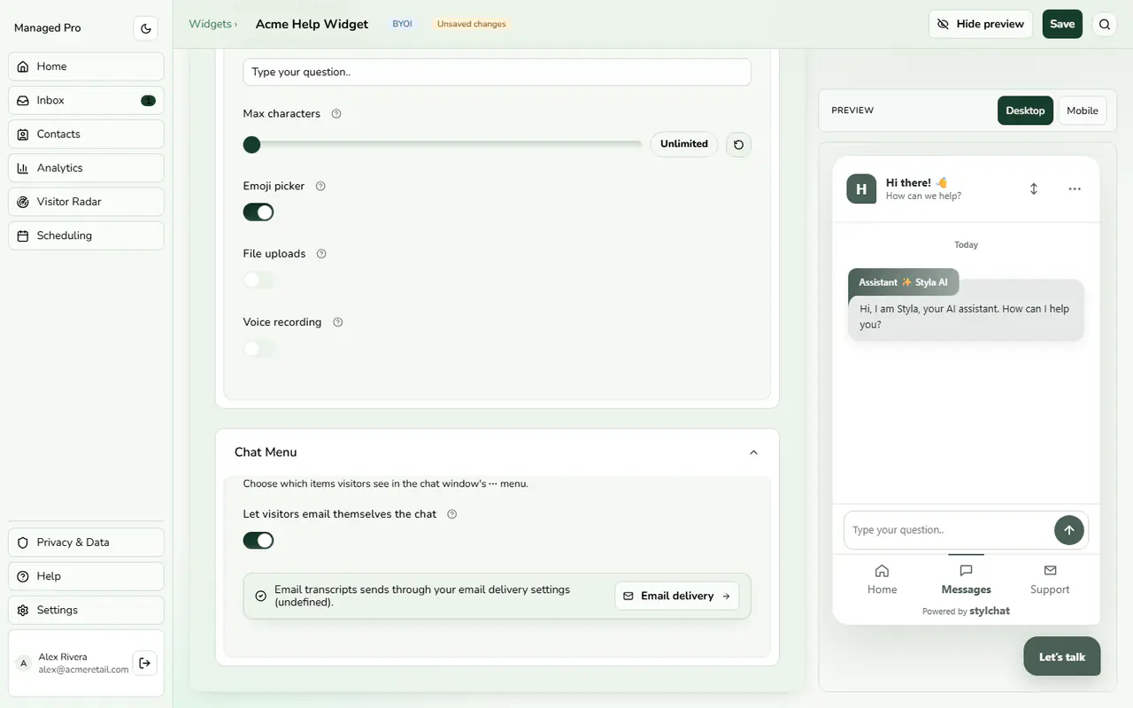 Chat menu options.