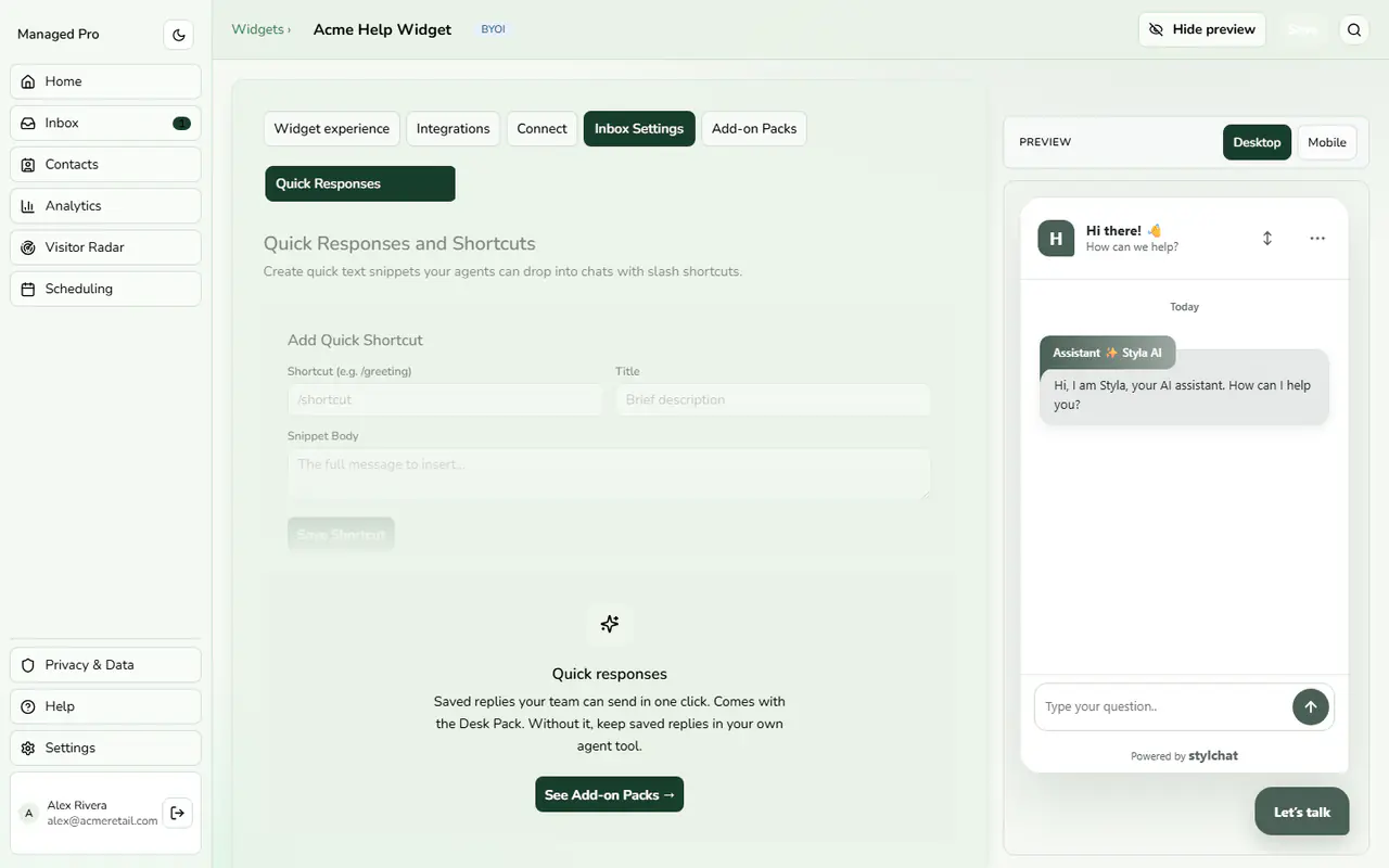Quick responses and shortcuts.