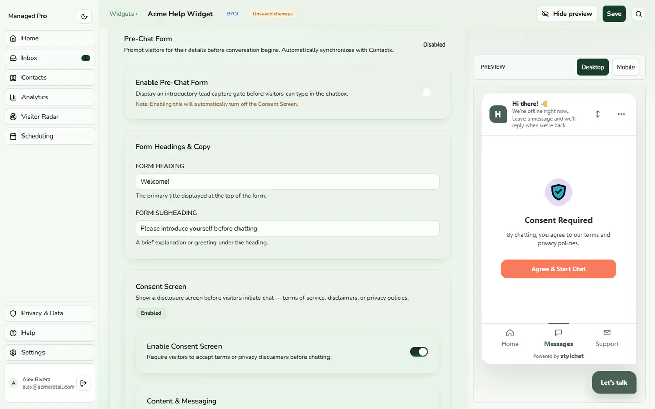 Consent screen preview.