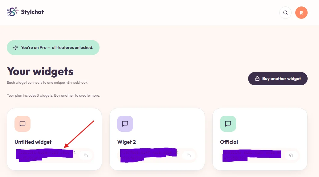 The widget ID shown in the Stylchat dashboard.