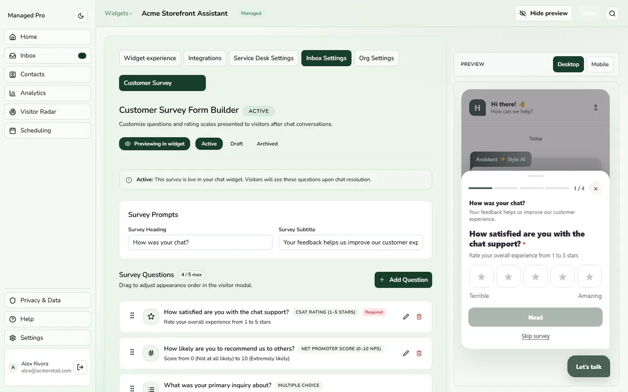 Customer survey builder.