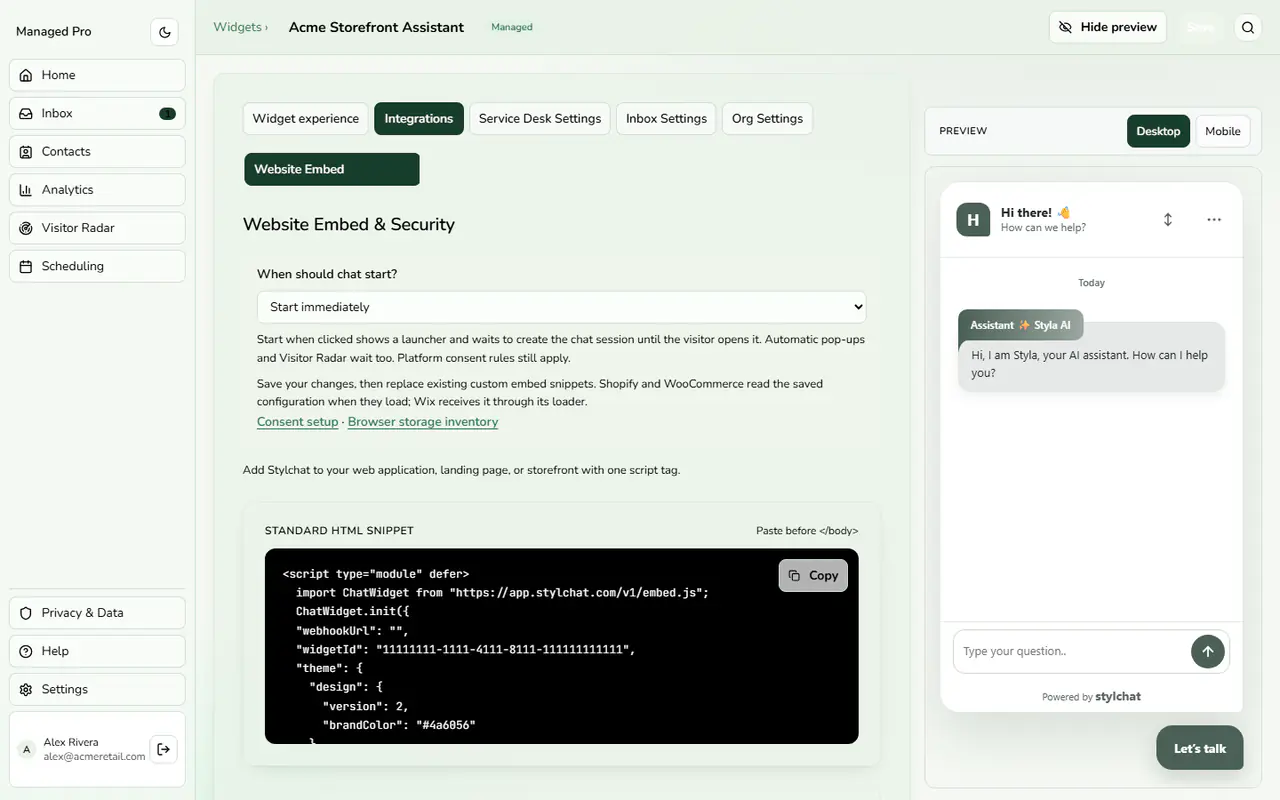 Website embed and security.