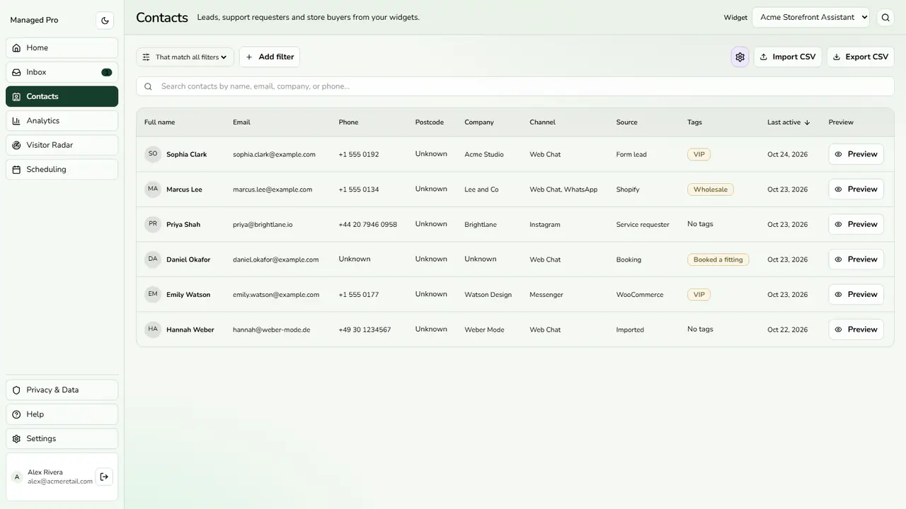Contacts directory.
