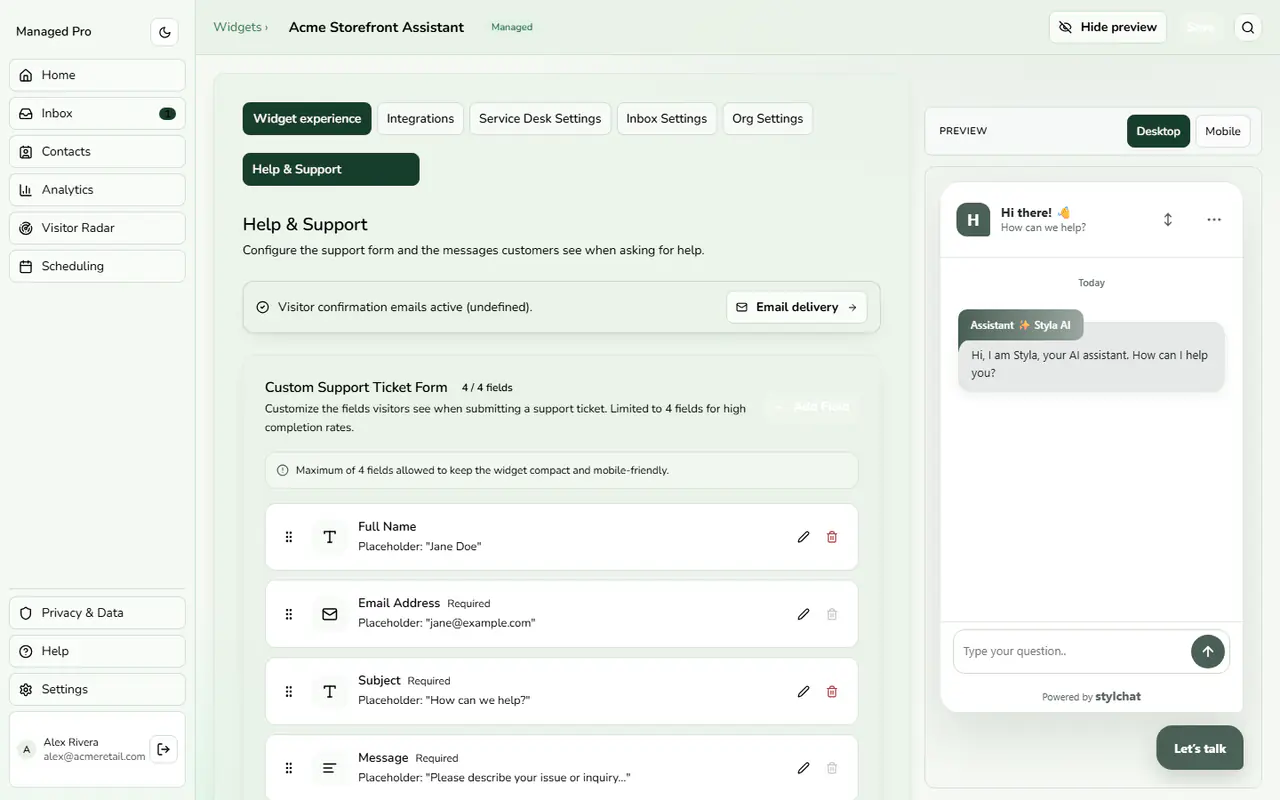 Support form builder.
