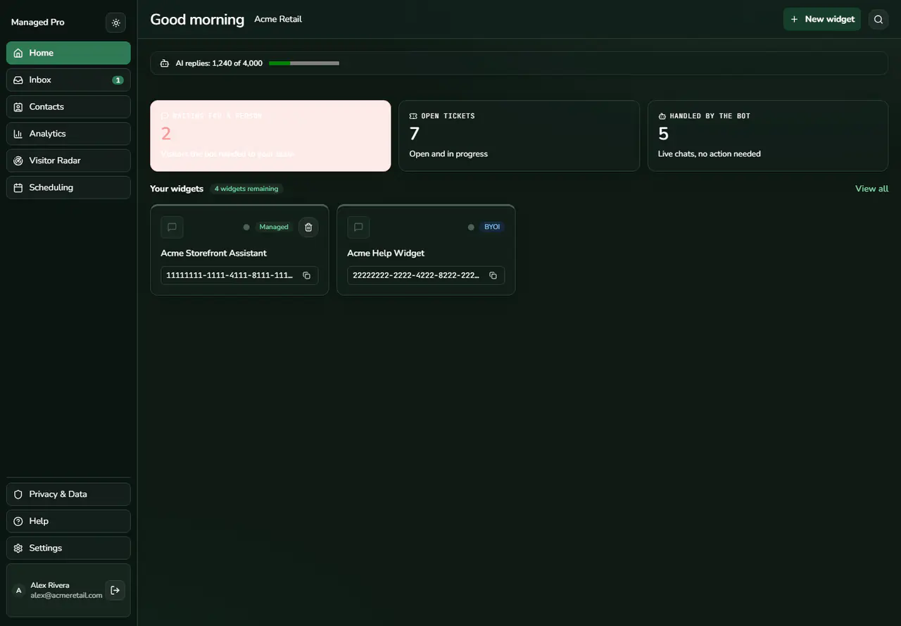 Dark mode dashboard.